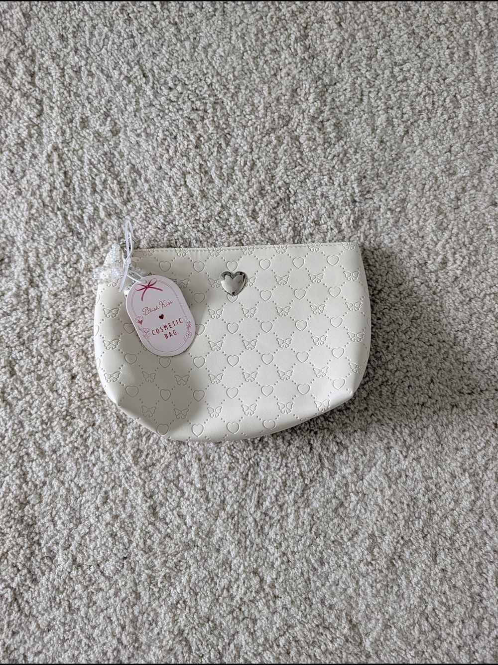 Cosmetic Bag- Cream Heart Embossed Design